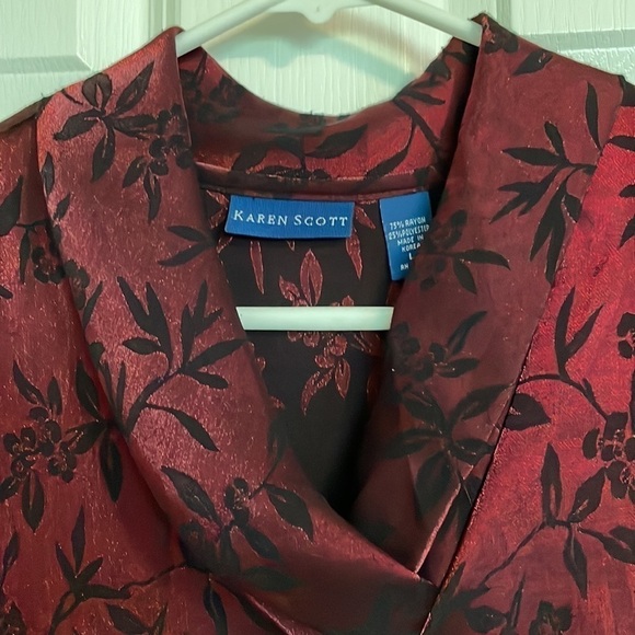 *BIN* KAREN SCOTT Tie Front Sleeveless Pullover Top, Women’s L, Maroon Black - Picture 5 of 6